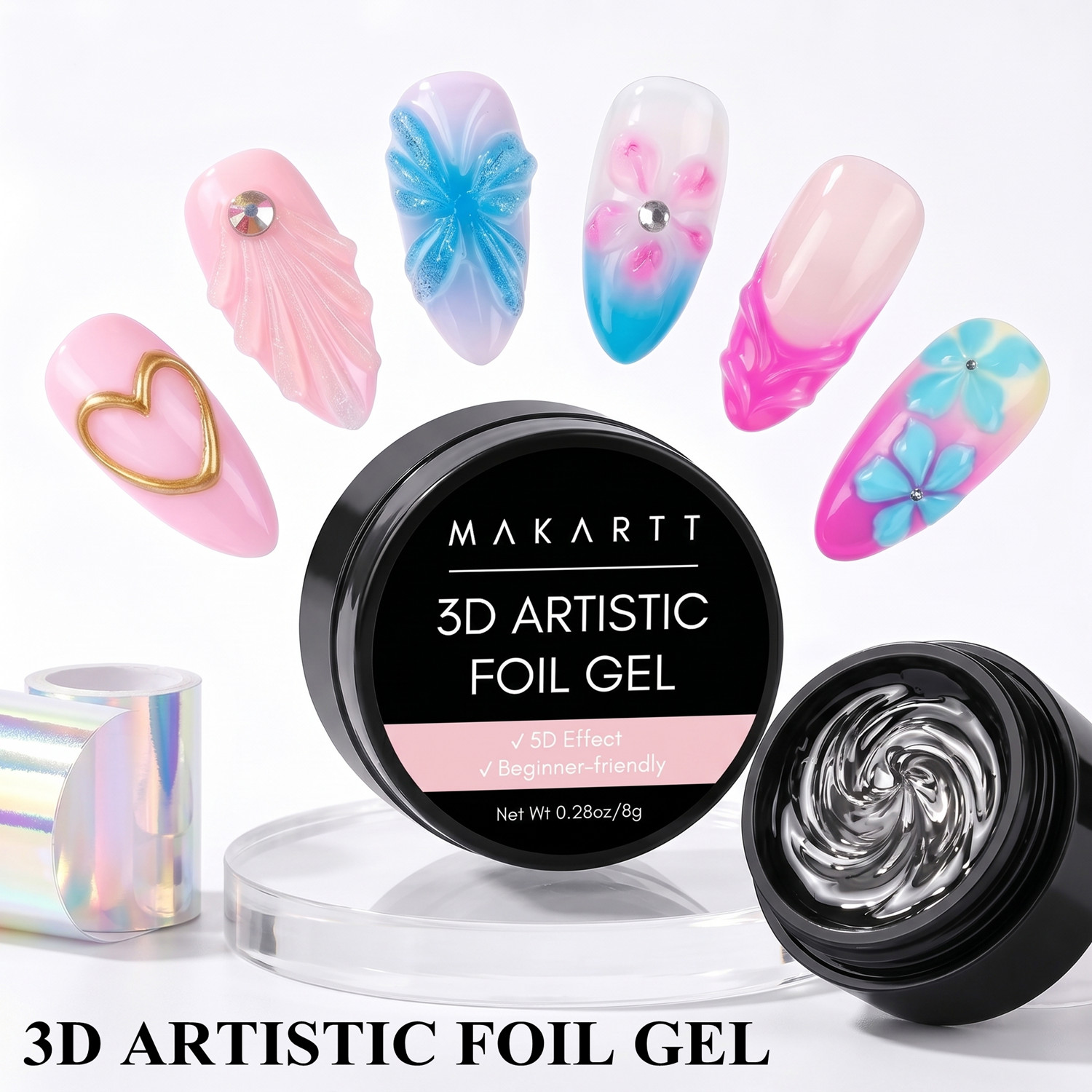 Nail Art Chrome - มาการ์ท 3D เจลทาเล็บ 8 มล. กาวติดฟอยล์ลายเล็บ