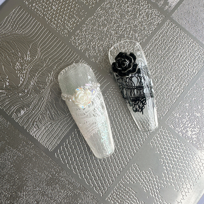 Nail Art Denim - แผ่นปั๊มลายเล็บ XMQ ลายลูกไม้ แผ่นลายภาพ สไตล์เดนิม