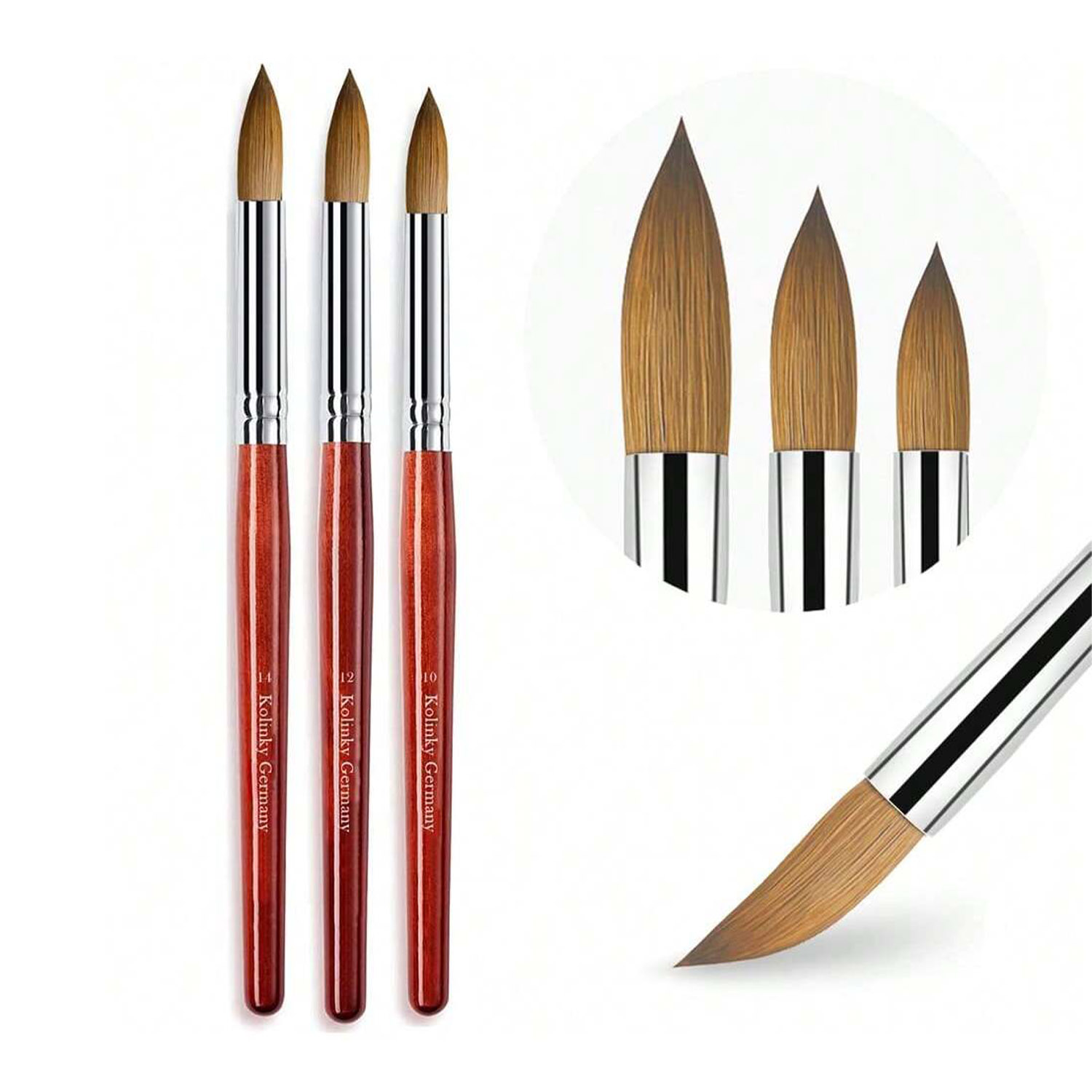 Nail Art Mahogany - 3PCS Kolinsky Mahogany Stem แปรงเล็บอะคริลิคเล็บ Mink