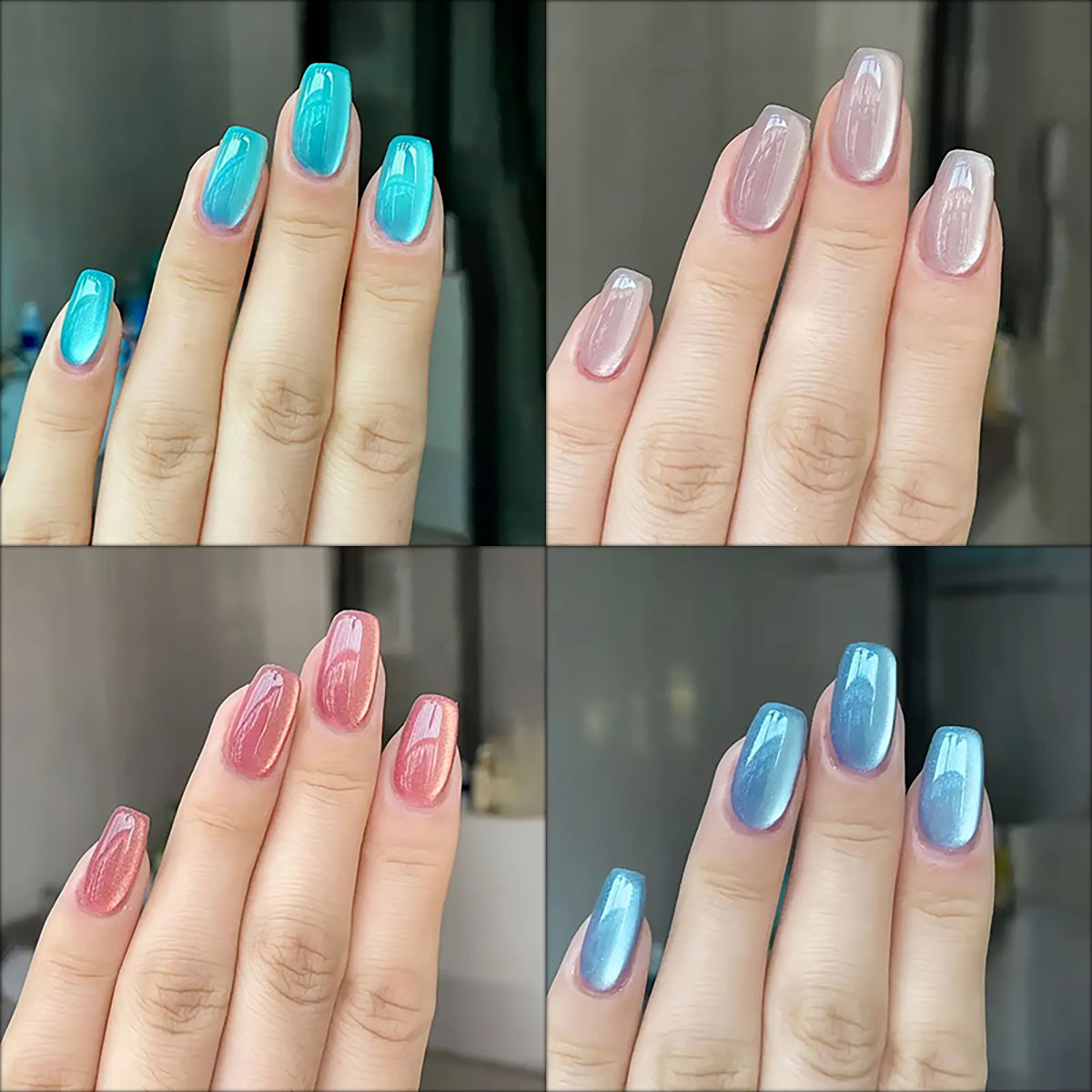Nail Art Pink Cat Eye - 24 pcs/30 pcs สั้นบัลเล่ต์เล็บปลอมสําหรับผู้หญิงแมวตา Glitter สีเขียวสีฟ้าสีม่วงสีชมพูเงาเล็บเคล็ดลับกดบนเล็บ
