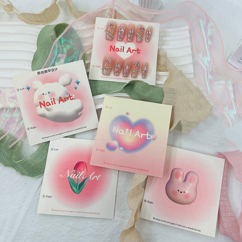 Nail Art Pinterest - การ์ดกระดาษแข็งสำหรับโชว์เล็บปลอม ลายการ์ตูน ขนาด 6.5x6.5 ซม. และ