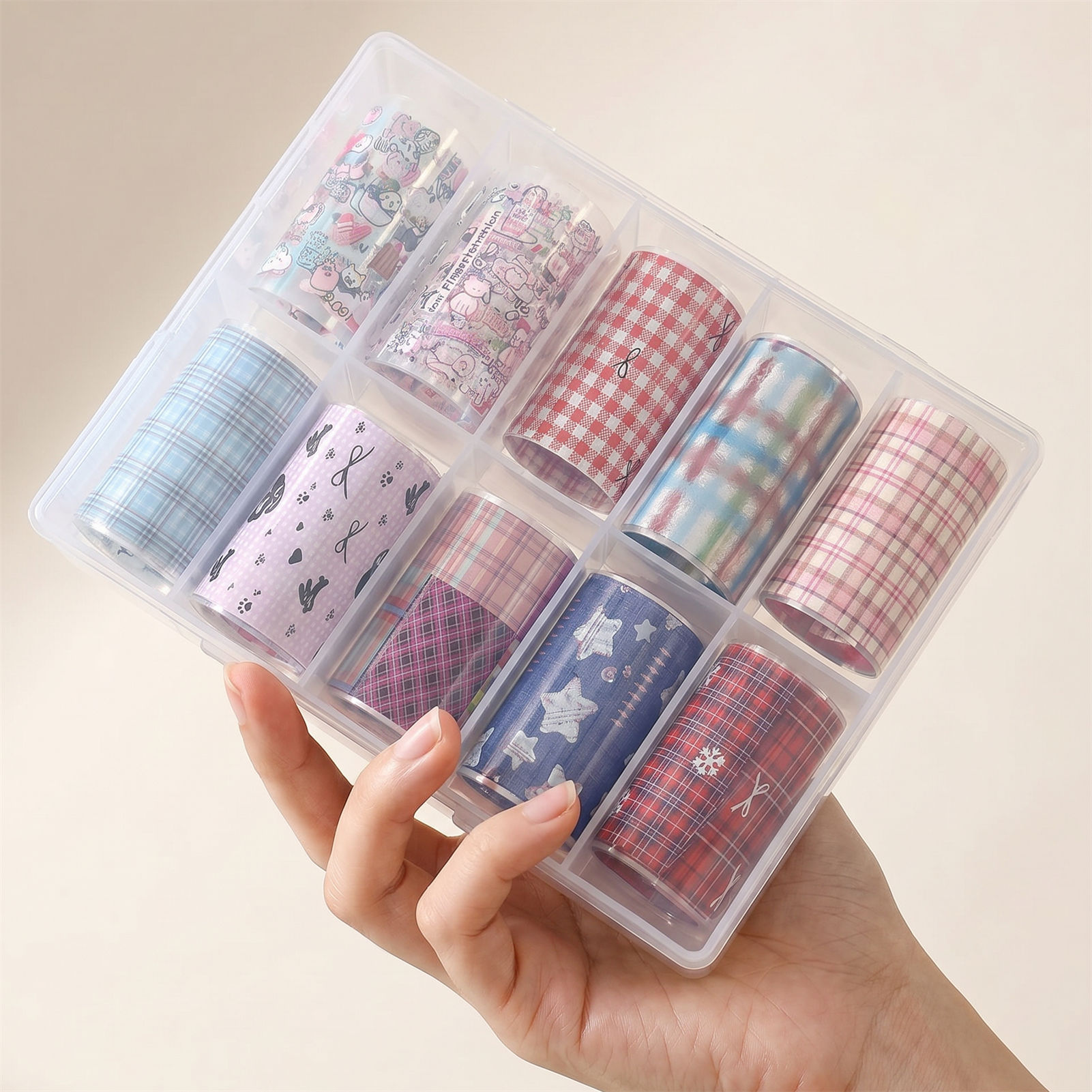 Nail Art Denim - ฟอยล์ติดเล็บลายเกาหลี 10 ม้วน สำหรับสติกเกอร์กระดาษทรานเฟอร์ ลายสก๊อต ลายเดนิม