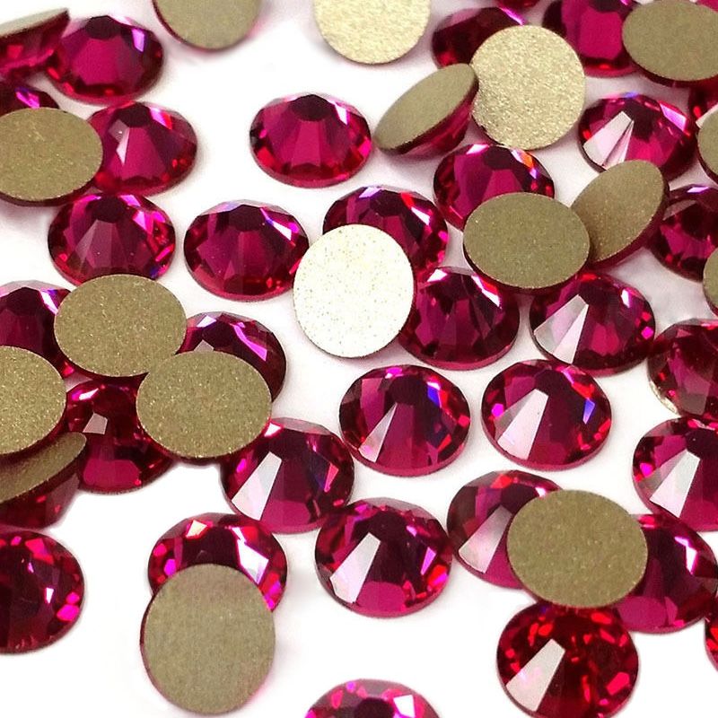 Nail Art Fuchsia - เพชรตกแต่งเล็บแบบไม่ใช้กาวร้อน สีชมพูฟูเชีย แบบหลังแบน สำหรับตกแต่งเล็บ เสื้อผ้า DIY
