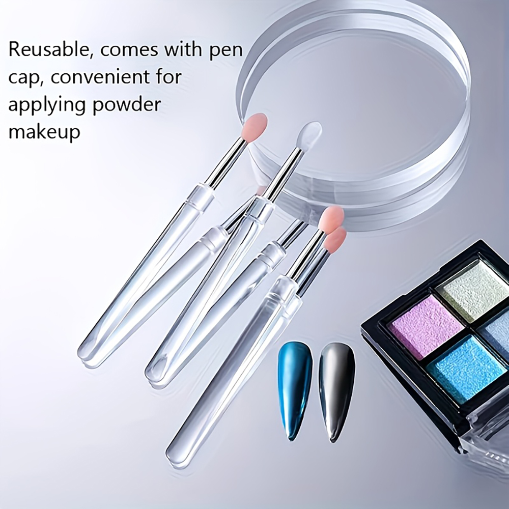 Nail Art Chrome - อุปกรณ์ทาสีเล็บแบบใช้ซ้ำได้ พร้อมกลิตเตอร์โครเมียม แปรงซิลิโคนสำหรับทาสีเล็บ ใช้งานง่าย