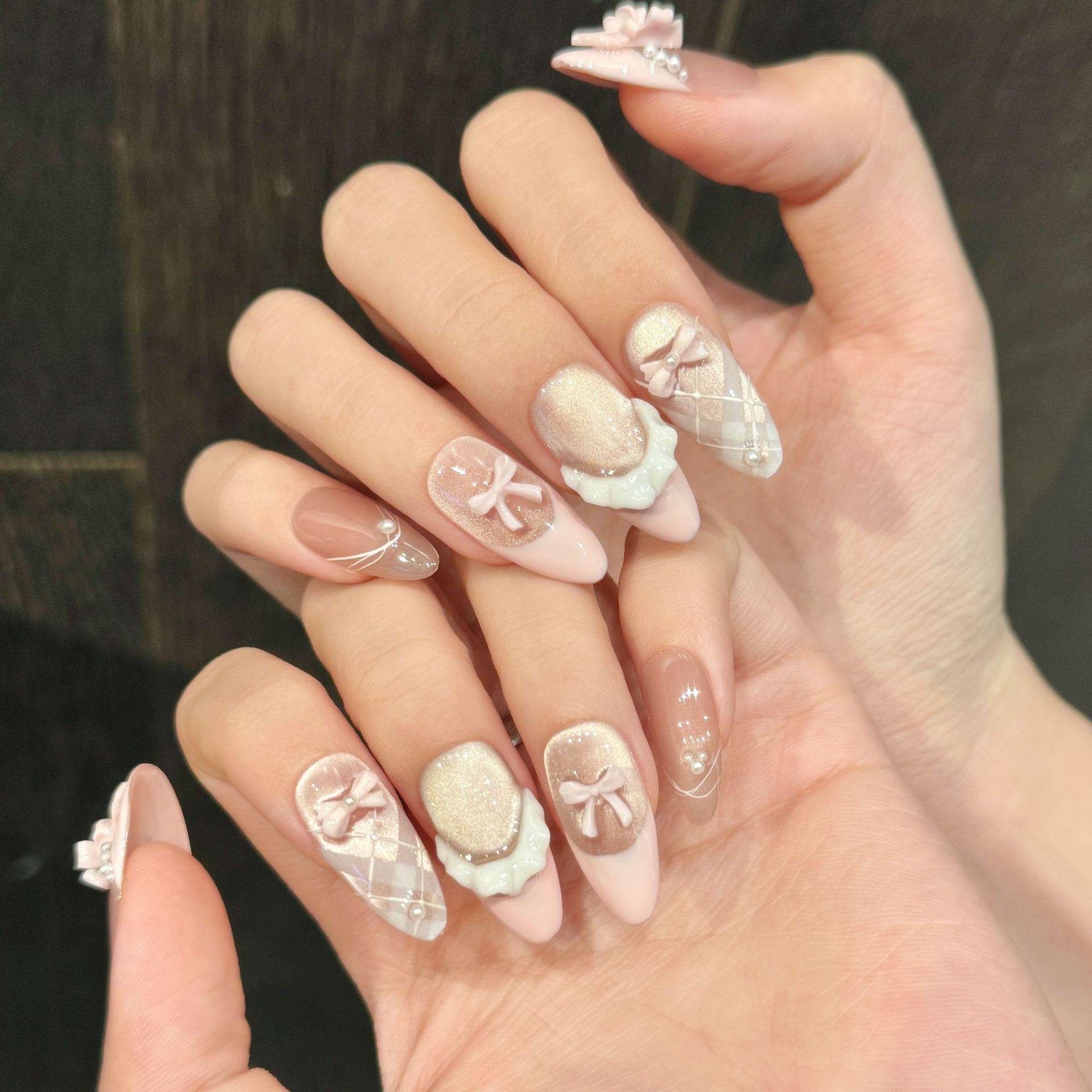 10pcs Handmade กดบนเล็บภาษาฝรั - Nail Art Pink Cat Eye บทวิจารณ์และราคา