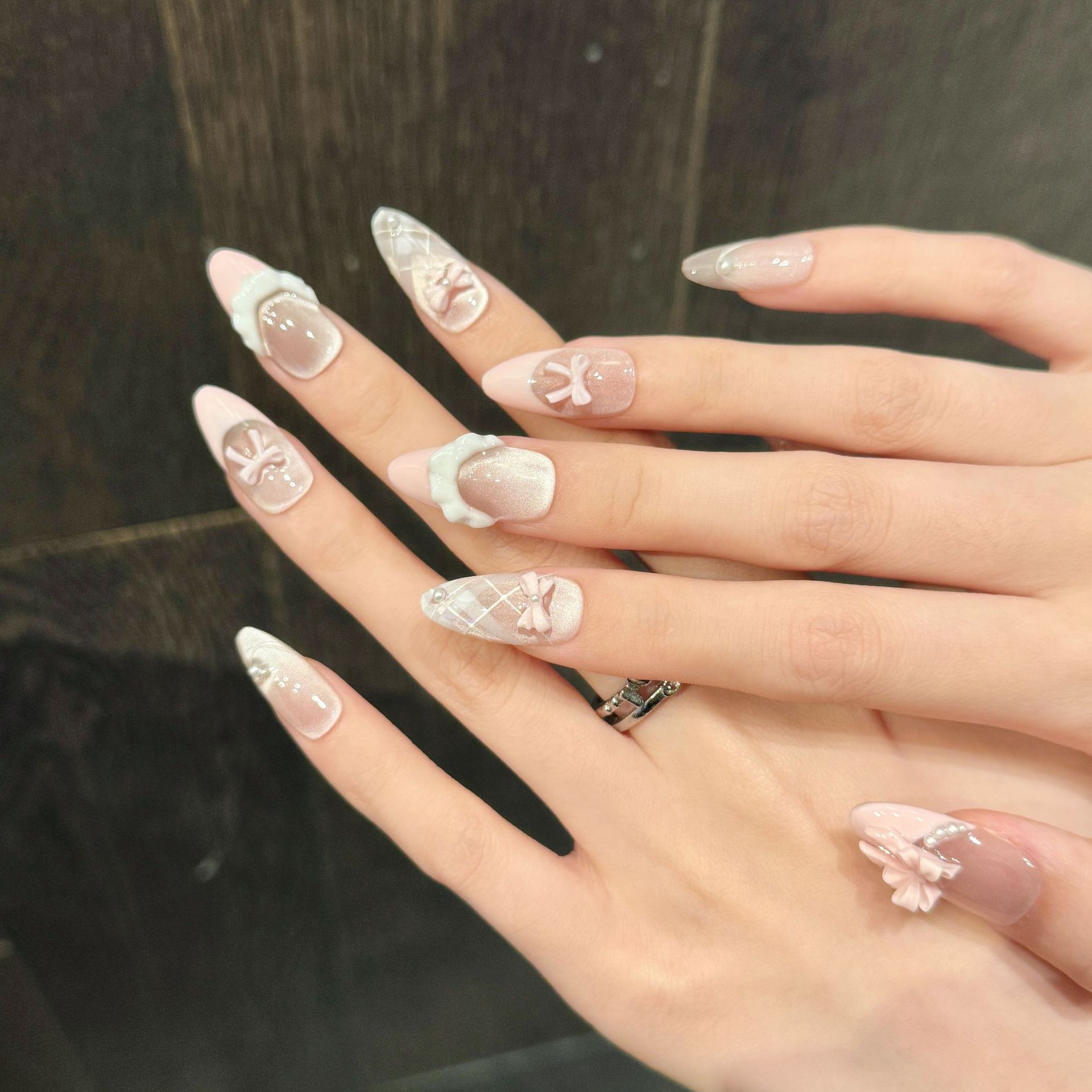 10pcs Handmade กดบนเล็บภาษาฝรั - Nail Art Pink Cat Eye บทวิจารณ์และราคา