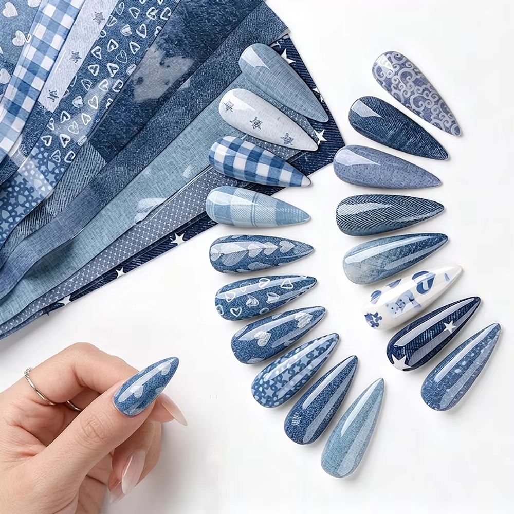 10 ชิ้น/ล็อตกระดาษถ่ายโอนลายเด - Nail Art Denim บทวิจารณ์และราคา