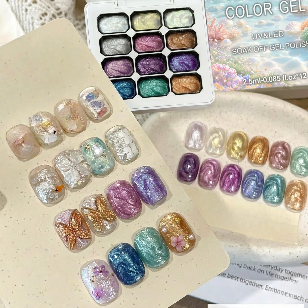 ชุดเจลทาเล็บสีออโรร่า 12 สี, ก - Nail Art Chrome บทวิจารณ์และราคา