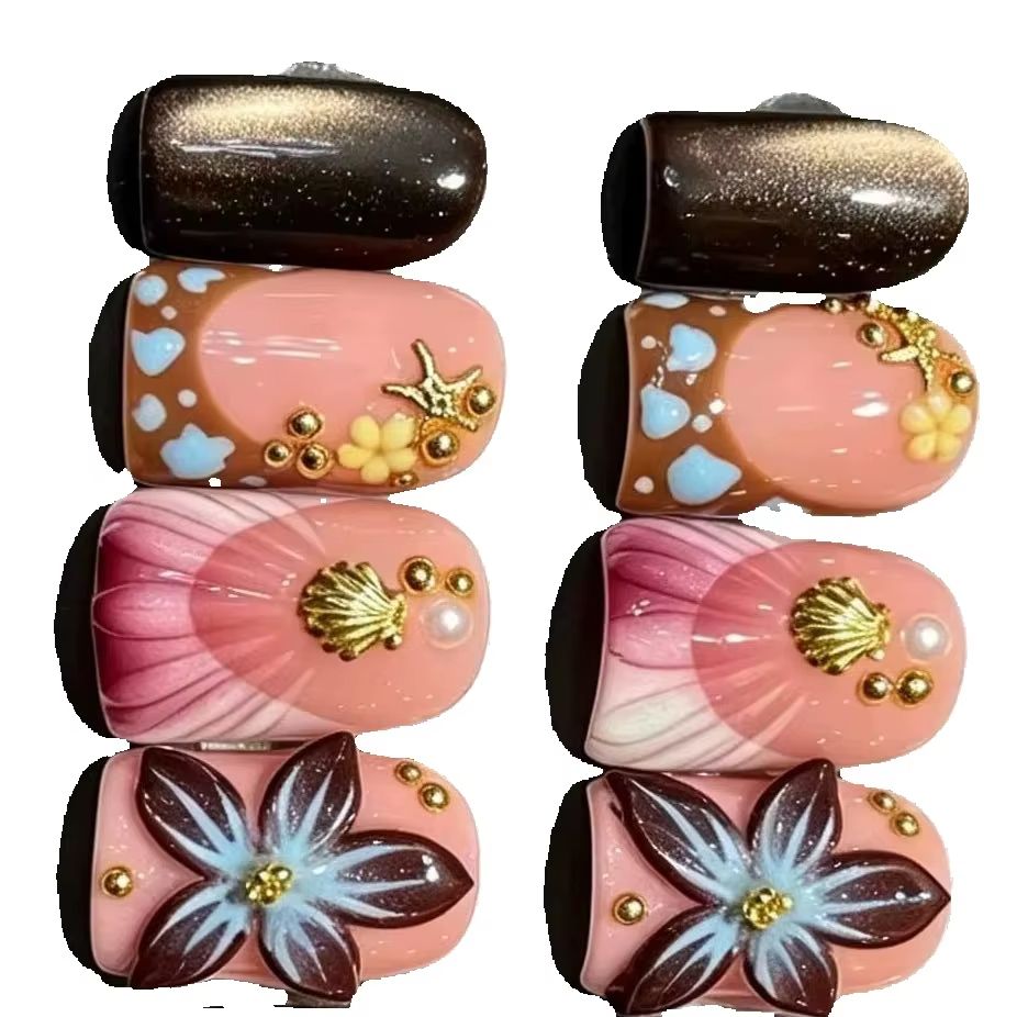 ชุดเล็บปลอมสีชมพูไล่เฉดแบบสั้น - Nail Art Pink Cat Eye บทวิจารณ์และราคา