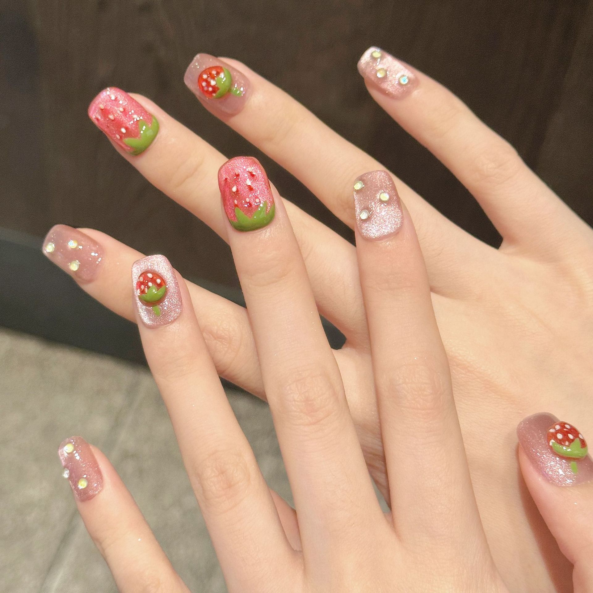 10pcs Handmade กดบนเล็บ 3D สตร - Nail Art Pink Cat Eye บทวิจารณ์และราคา