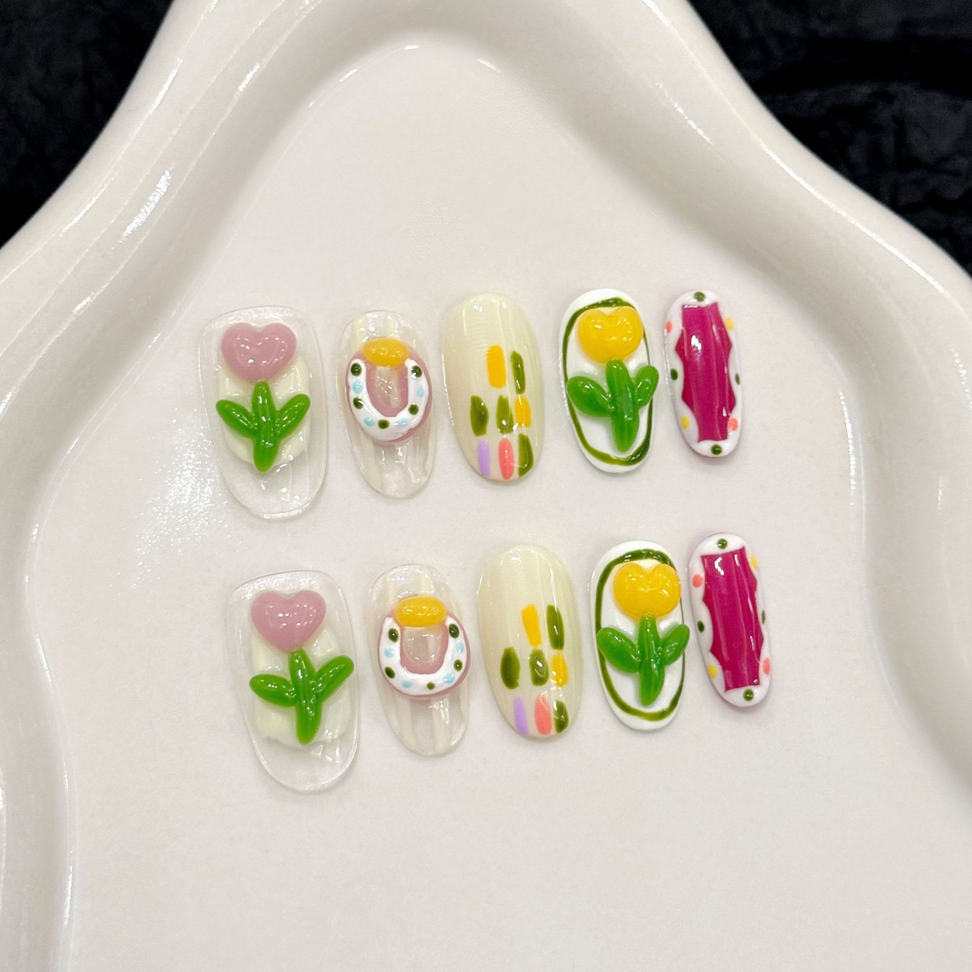 10pcs Handmade กดบนเล็บ 3D สตร - Nail Art Pink Cat Eye บทวิจารณ์และราคา
