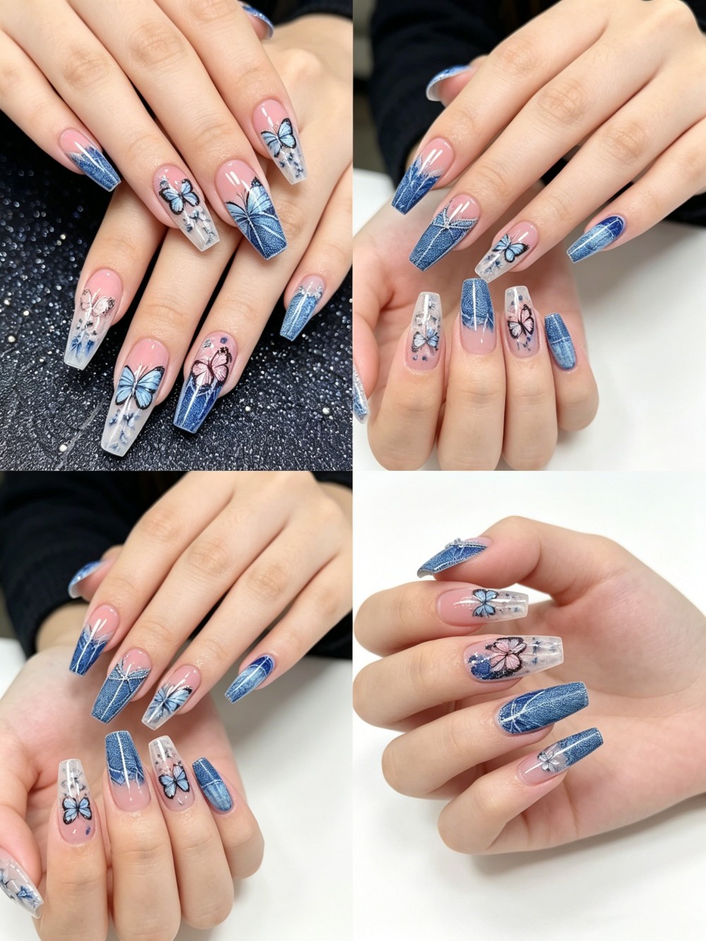 เล็บปลอมแบบกดติดลายผีเสื้อสปริ - Nail Art Denim บทวิจารณ์และราคา