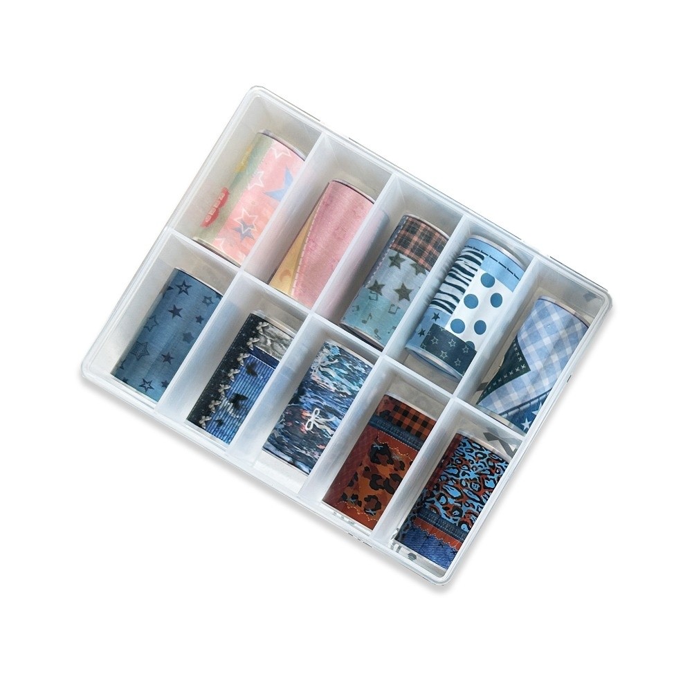 กระดาษฟอยล์ติดเล็บสีสันสดใส 10 - Nail Art Denim บทวิจารณ์และราคา