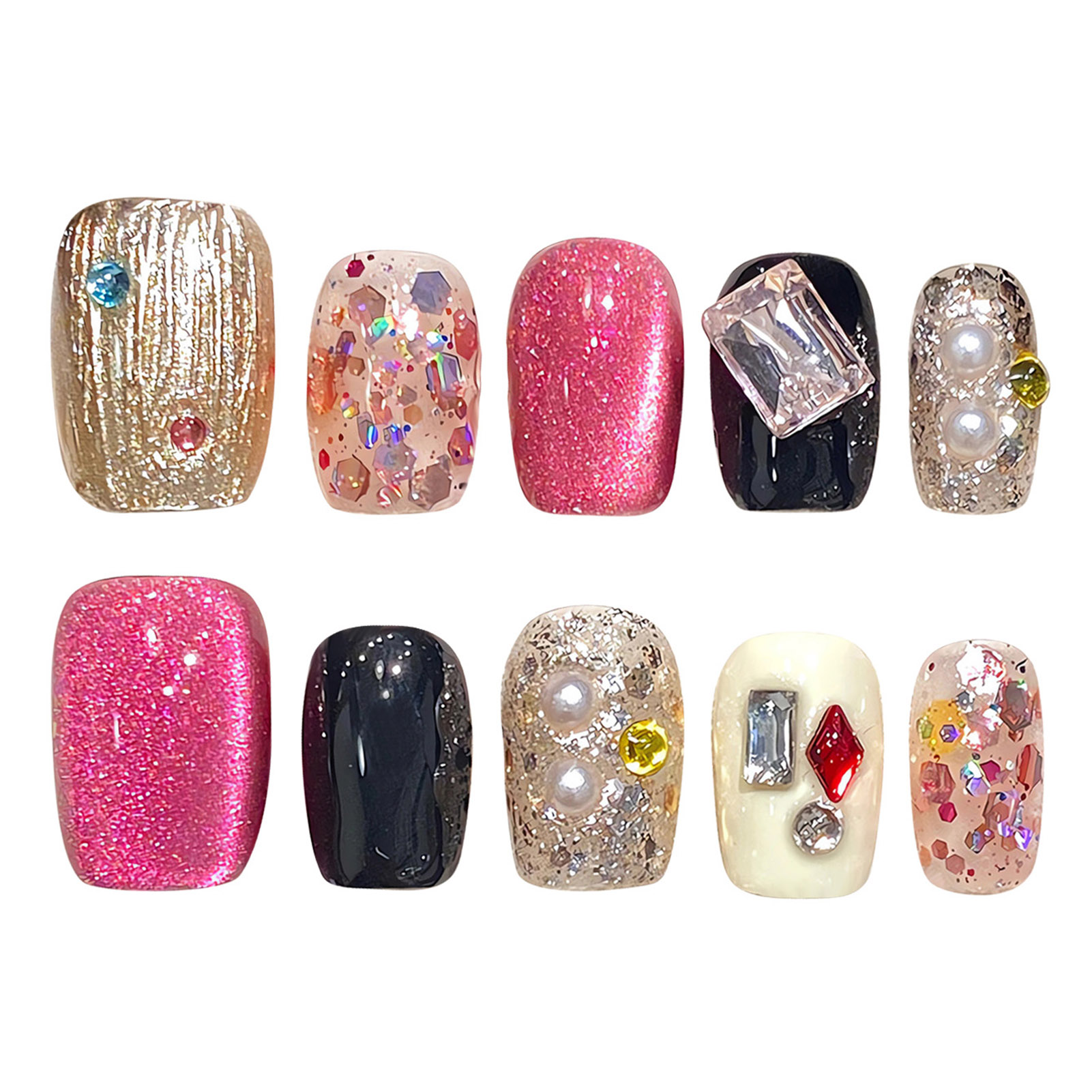 เล็บปลอมสีชมพูแวววาวแบบทำด้วยม - Nail Art Pink Cat Eye บทวิจารณ์และราคา