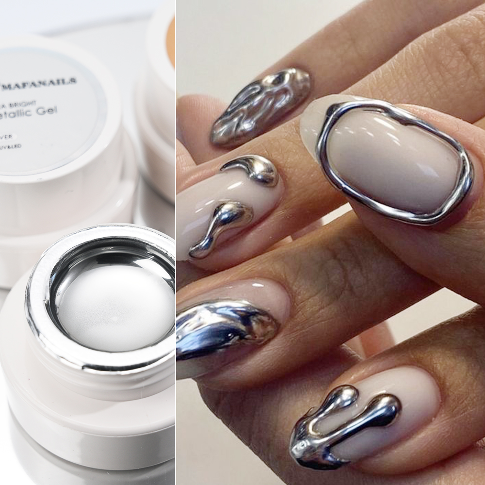 เจลทาเล็บสีเงินทองเมทัลลิก 5 ม - Nail Art Chrome บทวิจารณ์และราคา