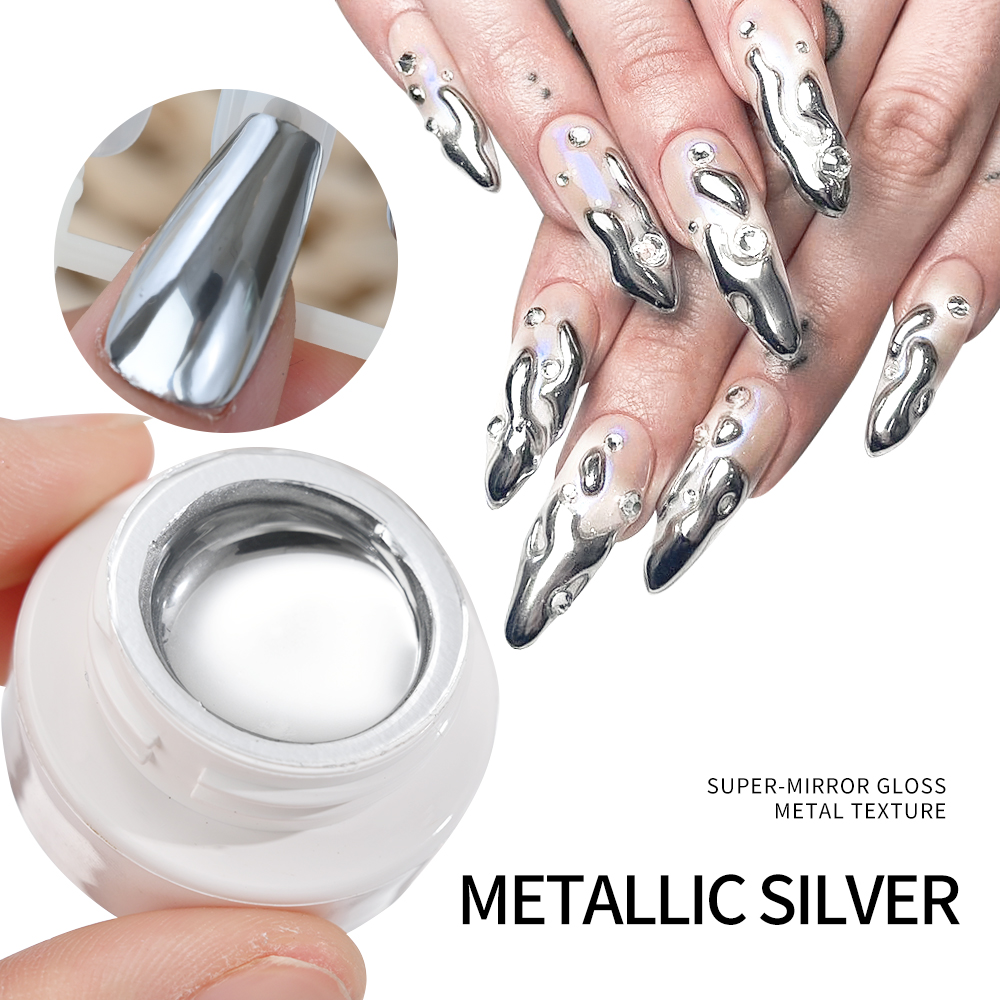 เจลทาเล็บสีเงินทองเมทัลลิก 5 ม - Nail Art Chrome บทวิจารณ์และราคา