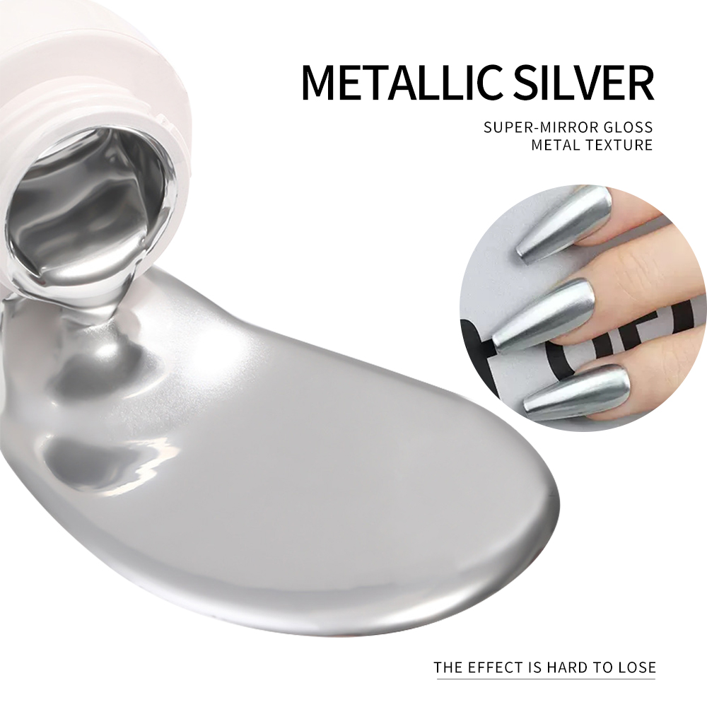 เจลทาเล็บสีเงินทองเมทัลลิก 5 ม - Nail Art Chrome บทวิจารณ์และราคา